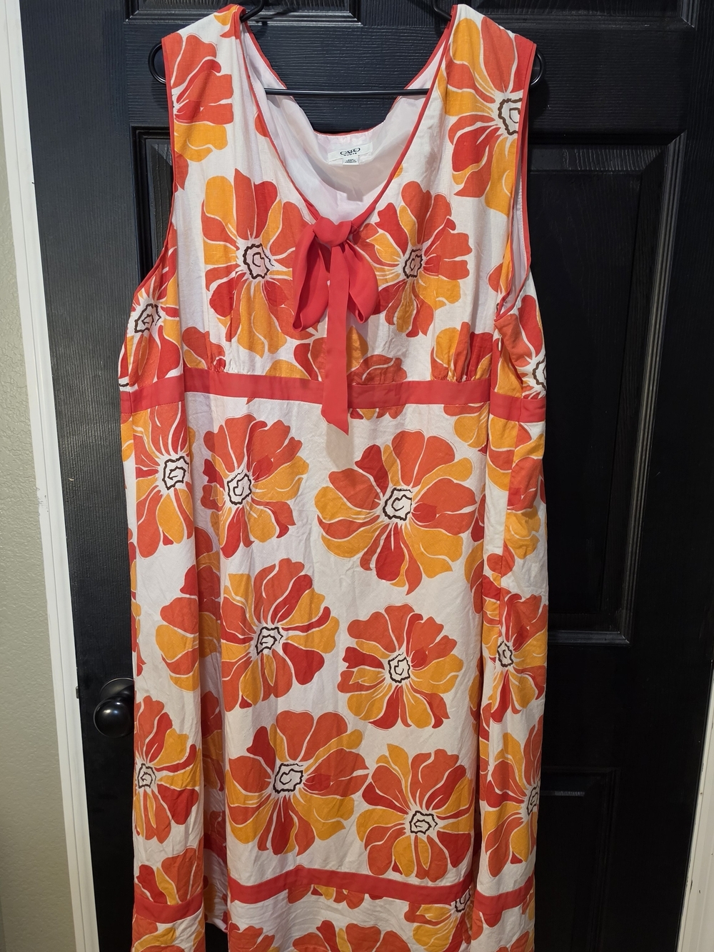 Cato Orange & Red Floral Midi Dress with Front Bow